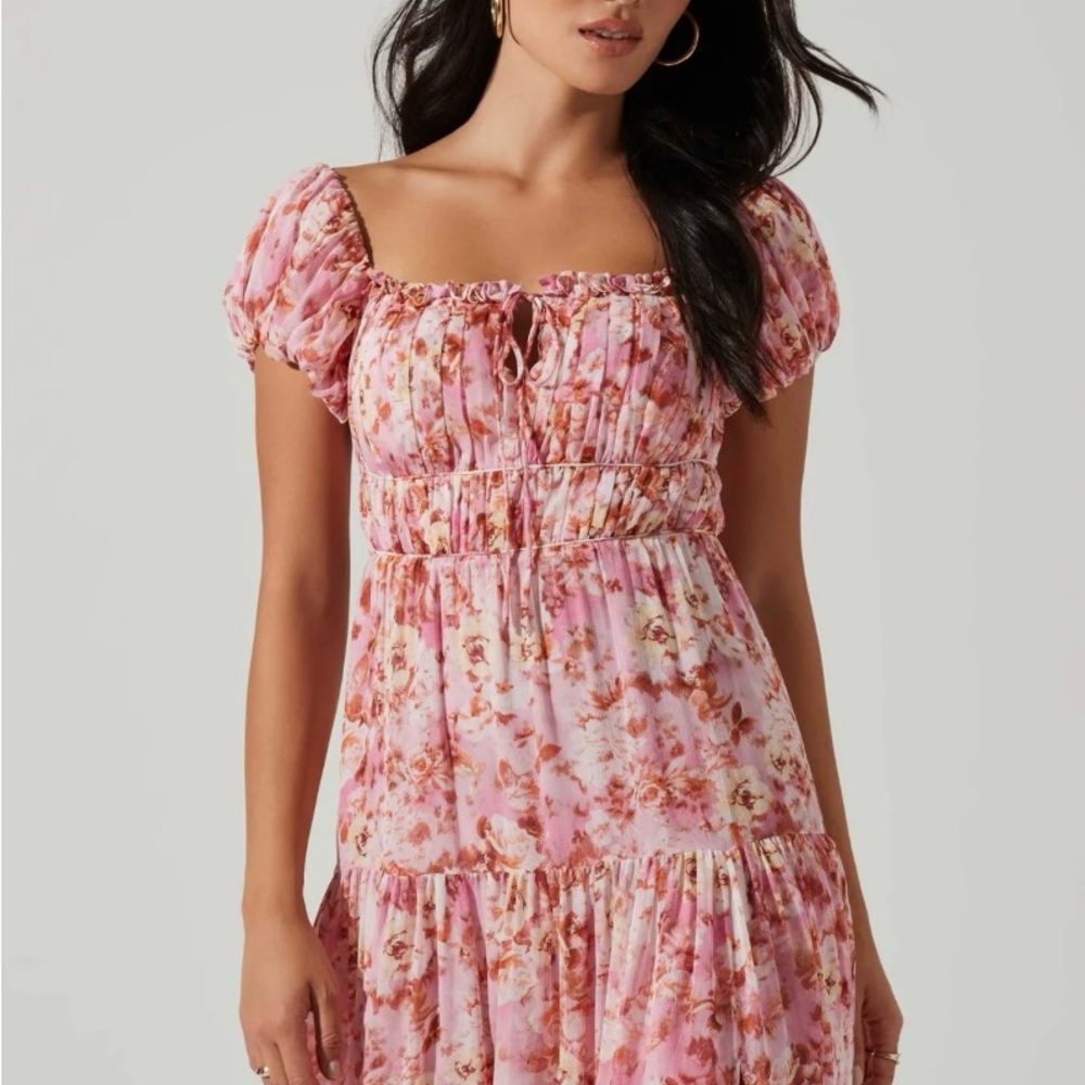 ASTR Roseline Off Shoulder Floral Maxi Dress, Pink/Orange, Size Large - Picture 6 of 11